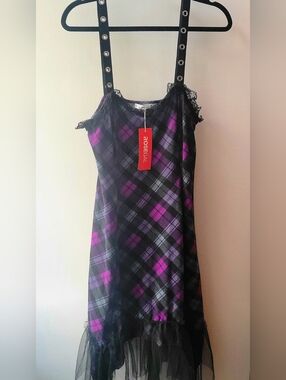 Rosegal Black & Purple Plaid Slip Dress Whimsigoth NWT